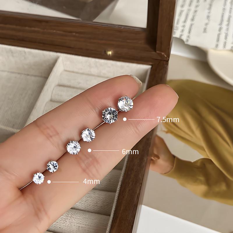 Six-Prong Crystal Zirconia Stud Earrings - Versatile Sparkling Ear Cartilage Jewelry for Men & Women