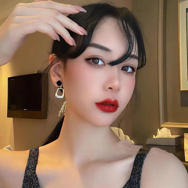 Square Rhinestone Black Earrings 2023 New Trend High-end Temperament Women's Earrings