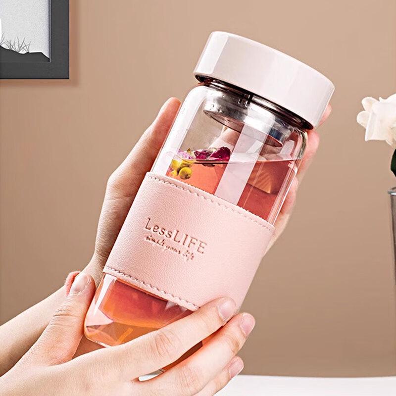 Jiwu Forest Portable Glass Water Bottle with Tea Infuser