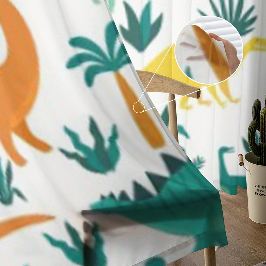 Dinosaurier Tropische Blätter Blumen Tüll Vorhänge für Wohnzimmer Durchsichtiger Vorhang Schlafzimmer Schleier Organza Dekorative Fensterdekorationen