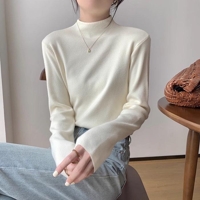 2025 Women's Ribbed German Velvet Warm Solid T-Shirt, Half-High Neck Base Layer