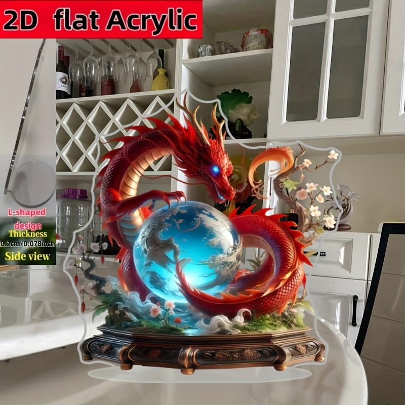 2D Flat Fire Dragon Holding A Ball Acrylic Desktop Decoration, Suitable for Wall Decoration, Porch, Room, Villa, Accents Home, Hallway, or Workplace -