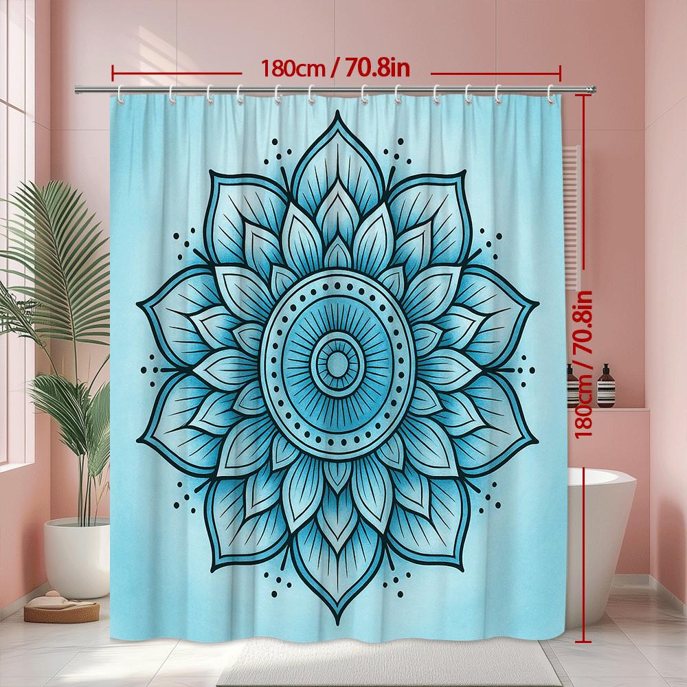 Blue Mandala Shower Curtain Spiritual Flower Design Boho Art Decor Zen Meditation Bathroom Elegant Waterproof Simpleinstallation