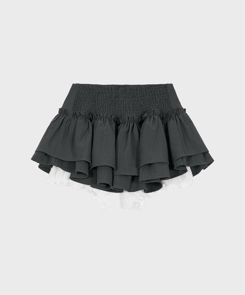 Alkialka Ribbon Tiered Mini Skirt (Charcoal)