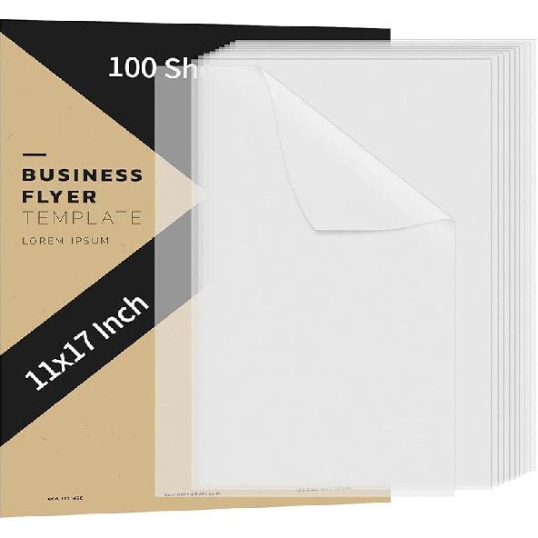 100 PCS 11x17Inch Translucent Vellum Paper 60 GSM Drafting Vellum Paper Vellum Sheets Translucent White Tracing Paper for Drawing Architecture