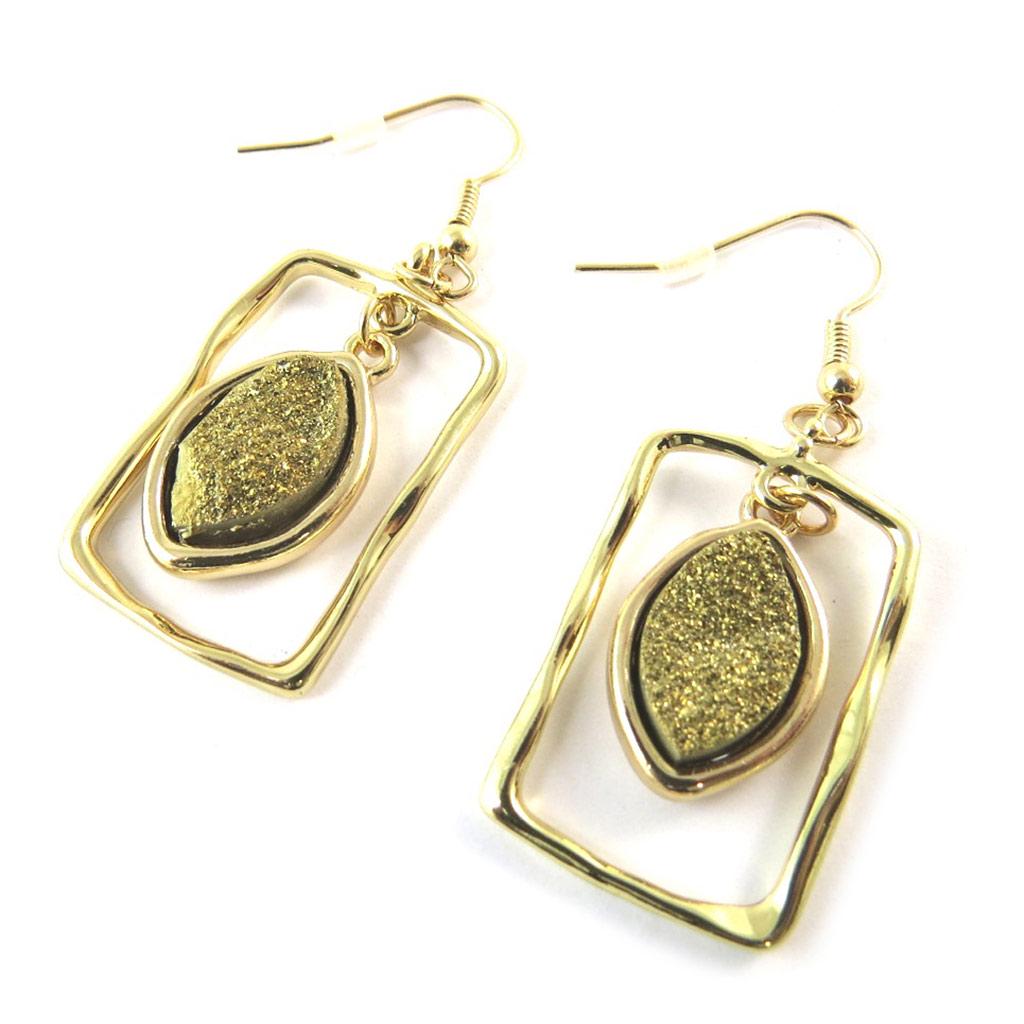 Les Trésors De Lily [P0108] - Golden 'Mineralia' Designer Earrings