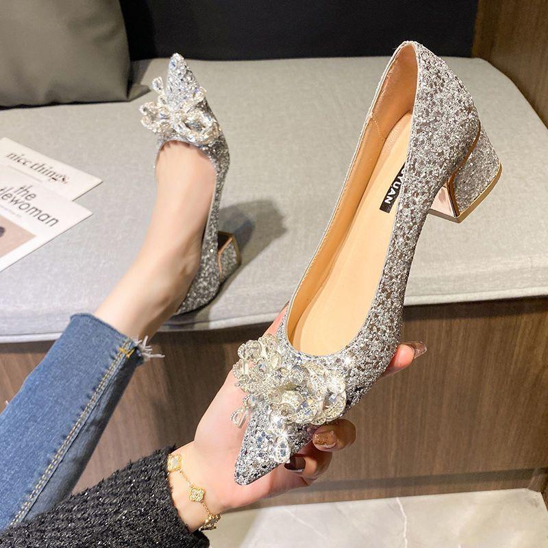Wedding Dress Two Wear New Mid-heeled Shoes Not Tired Feet Thick Heel Bride Shoes Daily Wear Women Single Shoes 2025 Wedding Shoes Women