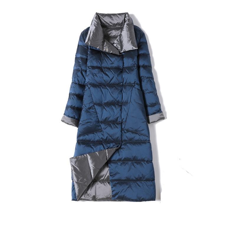

Двусторонний длинный пуховик, весенне-осенняя водолазка с белым утиным пухом, теплые парки XXXXXL темно-синий