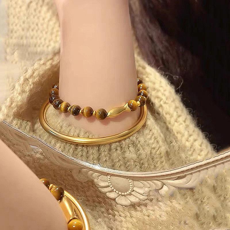 Vintage Gradient Tiger Eye Stone Bracelet Light Luxury Charm Bracelets for women High Quality Party Wedding Fine