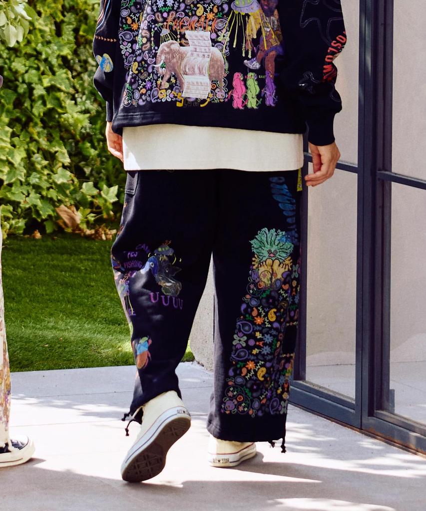 [go slow caravan] 352613 Air-Spun Fleece Drawn Mix TRA Sweatpants, Black, Size L