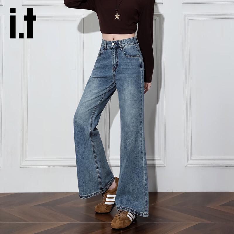 izzue it Women's High-Waisted Slim Fit Flared Denim Jeans