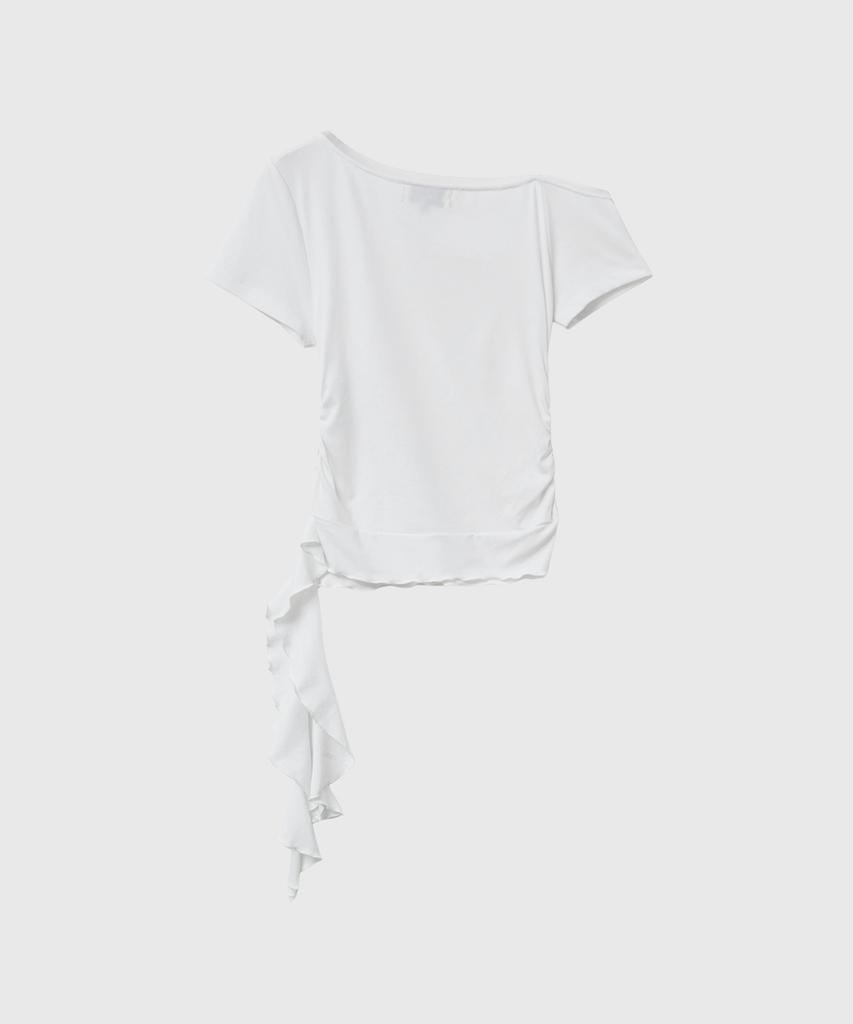 GENERALIDEA Mesh-Trimmed One-Shoulder T-Shirt [White] / Gf2Lts526