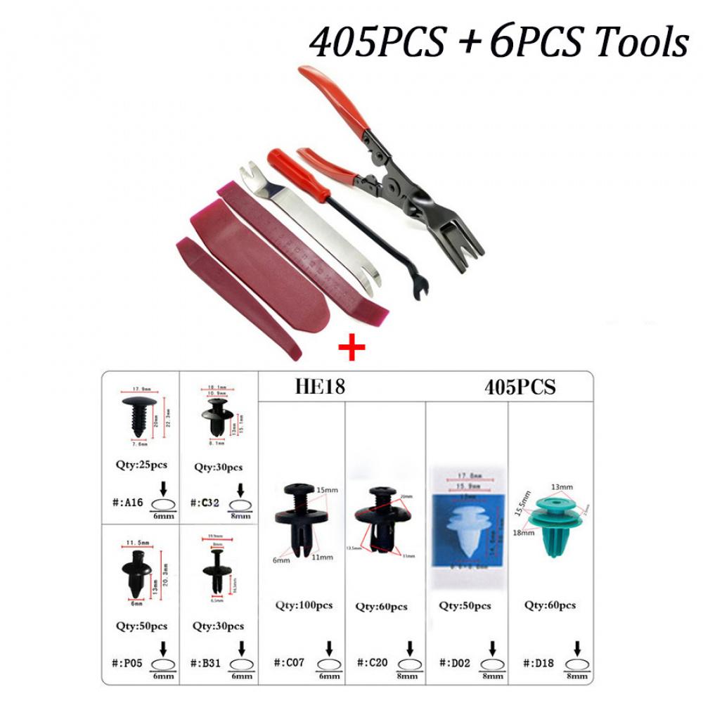 405Pcs Mixed Car Door Panel Bumper Fastener Fixed Clip +6Pcs Repair Removal Tool