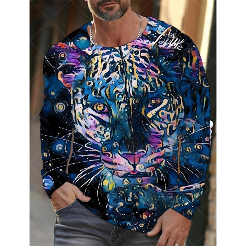 Vintage Langermet T-skjorte for menn 3d-print skjorter Mote Dyre Leopard Grafikk Klær Ermeoverdeler Menn Oversized Streetwear
