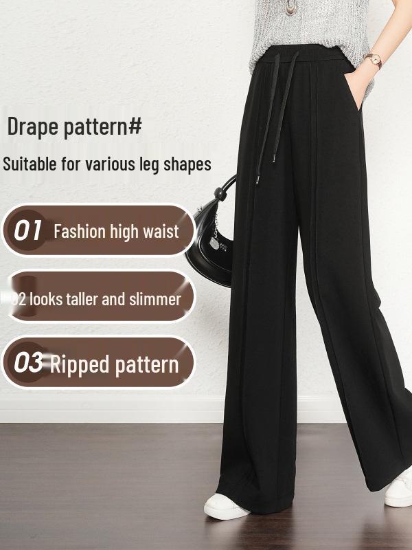 2025 Women's Elastic Waist Slim Fit Wide Leg Draping Casual Pants for Spring & Autumn