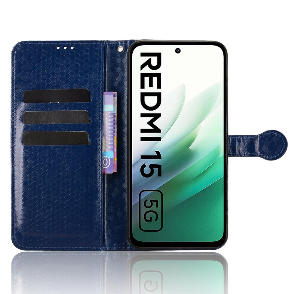 For Xiaomi Redmi 15 4G (EU) (171mm) Wallet Case Dot Pattern Imprint PU Leather Phone Cover with Wrist Strap