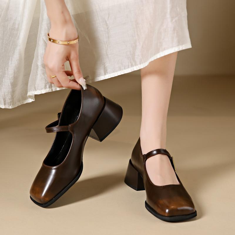 Móda 2024 Ženy Léto Nové Jemné retro malé kožené boty se sukní Hrubé boty Mary Jane