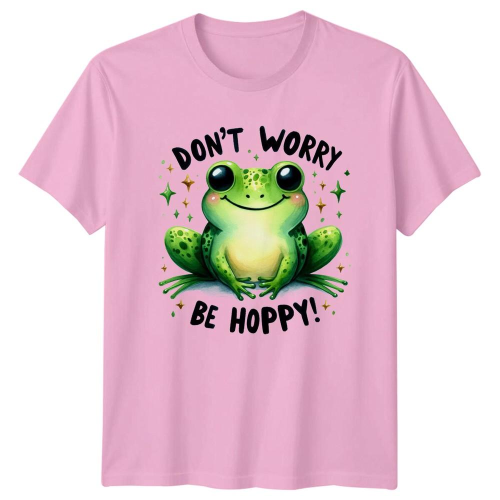 Dont Worry Be Hoppy Frog Pun Cartoon Graphic TShirt