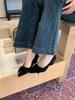 2025 new autumn new pointed suede bow retro high heels women's fashion wedge heel commuter shoes