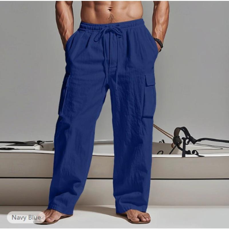 

Solid Color Plus Size Workwear Pants with Drawstring and Elastic Multiple Pockets Men s Casual Pants XXXL тёмно-синий