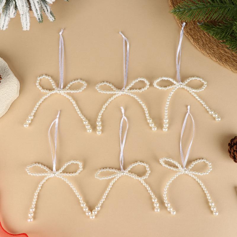 

Hot 6/12Pcs Hand Woven Imitation Pearl Bow Pendant Christmas Tree Hanging Decoration Xmas New Year Holiday Gift