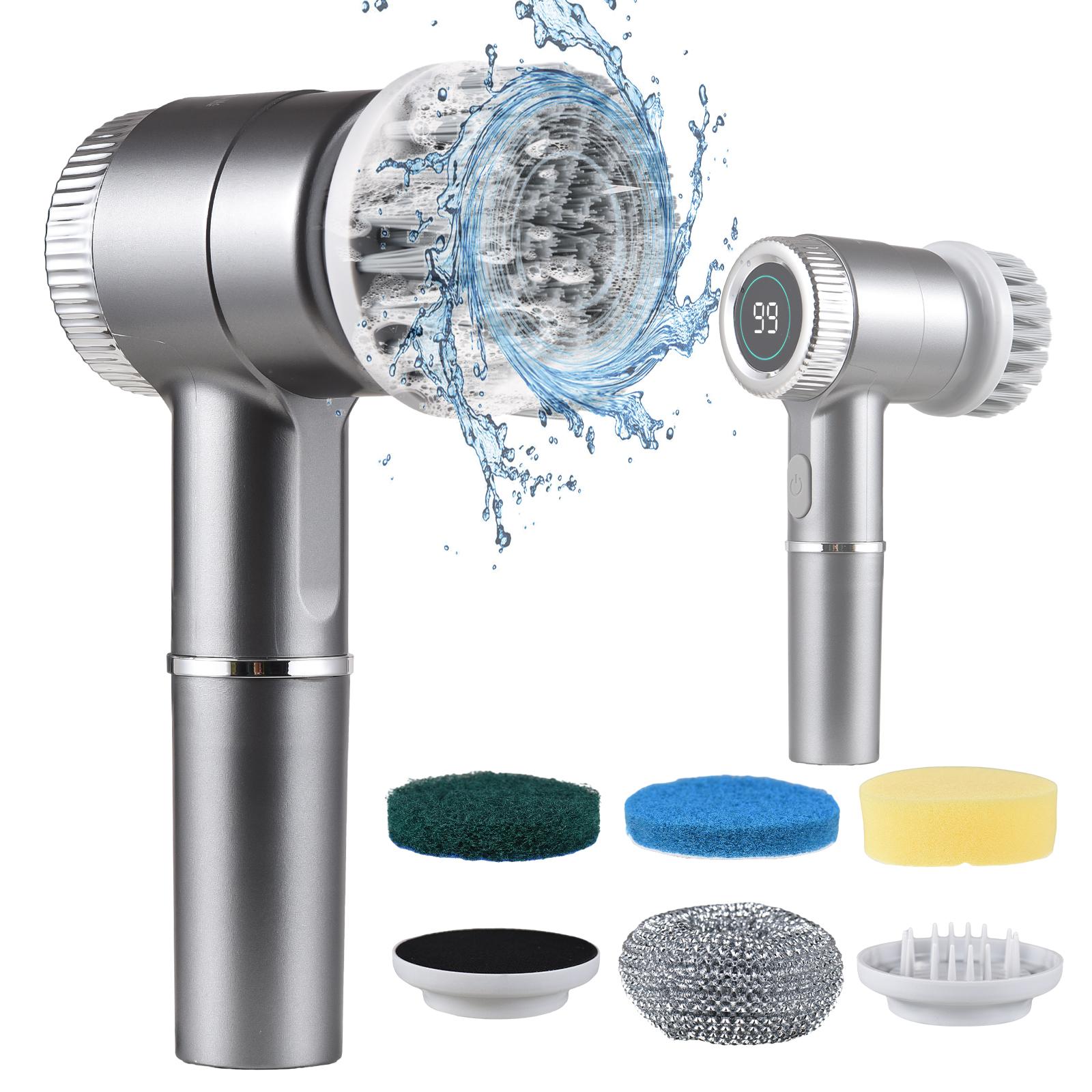 

Набор электрических чистящих щеток, портативный беспроводной электрический вращающийся скруббер, водонепроницаемый, 3 скорости, цифровой серый