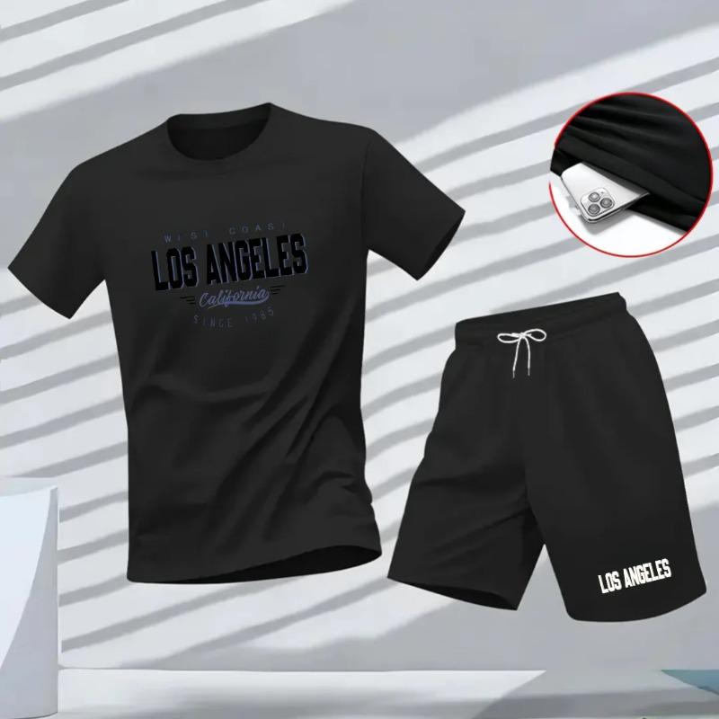 Nuovo set sportivo estivo da uomo, T-shirt a maniche corte e pantaloncini due pezzi, abbigliamento casual traspirante e ad asciugatura rapida.