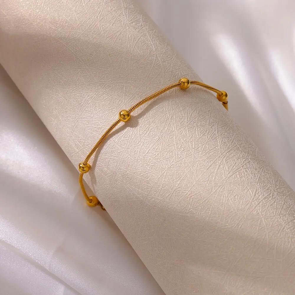 Retro Minimalist Elegant Bead Bracelet Golden Circular Snake Chain Bracelet Fashionable Jewelry Gift For Women