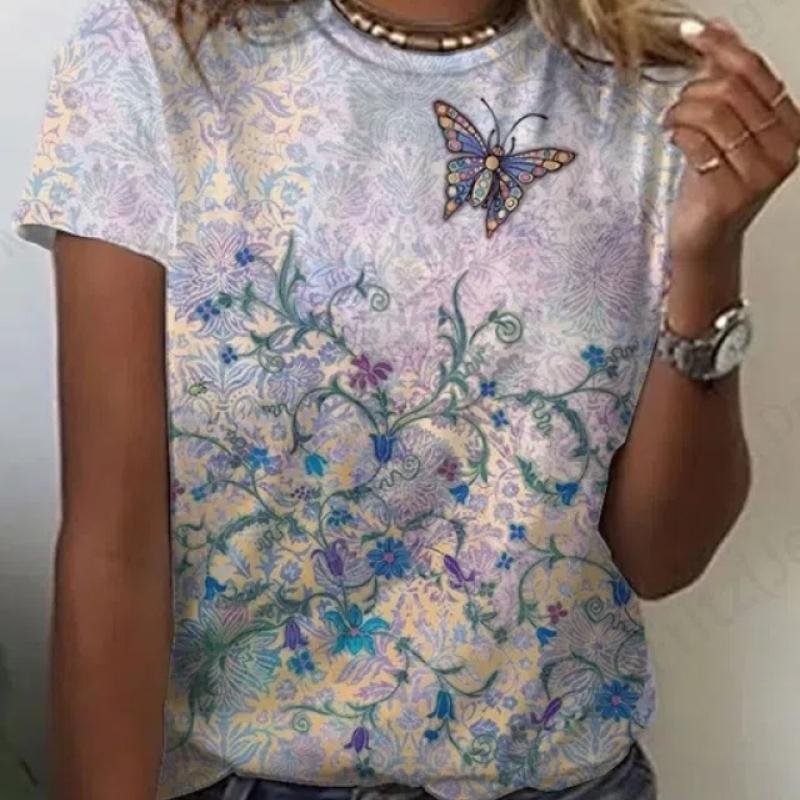 Fashion Women's T-shirt 3d Floral Plants Print Tshirt For Women Elegant Graphic Tops Tees Female Camisetas Flower Clothes Y2k