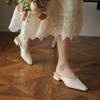 Flat-bottomed Bag Head, Half Slippers, Women's Summer Wear Thick Heels, Soft Leather One-word Drag, Women's Pointed Mueller Shoes, Square Head,