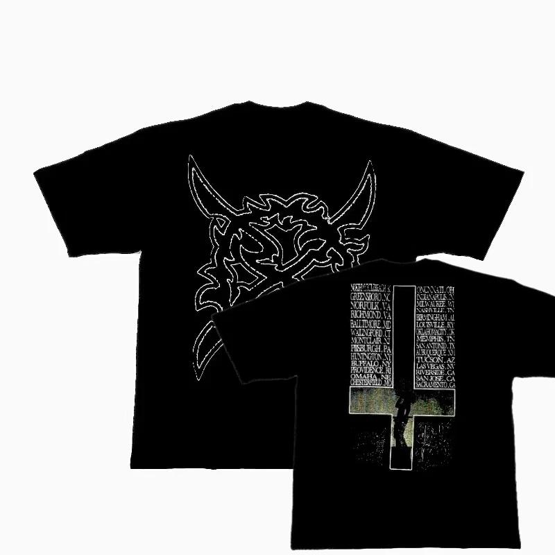 2025 Opium Ken Carson Limited Edition Peripheral Portrait Cross Print Short Sleeved T-shirt Tee Summer New Casual Loose Tops