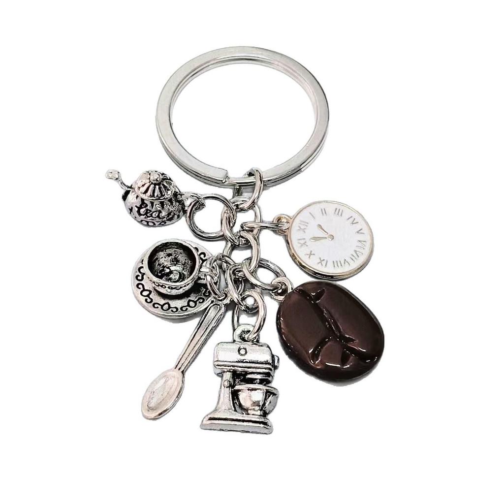 Creative Coffee-Themed Keychain Set: Cup, Beans, Machine, Teapot, Spoon, Dessert