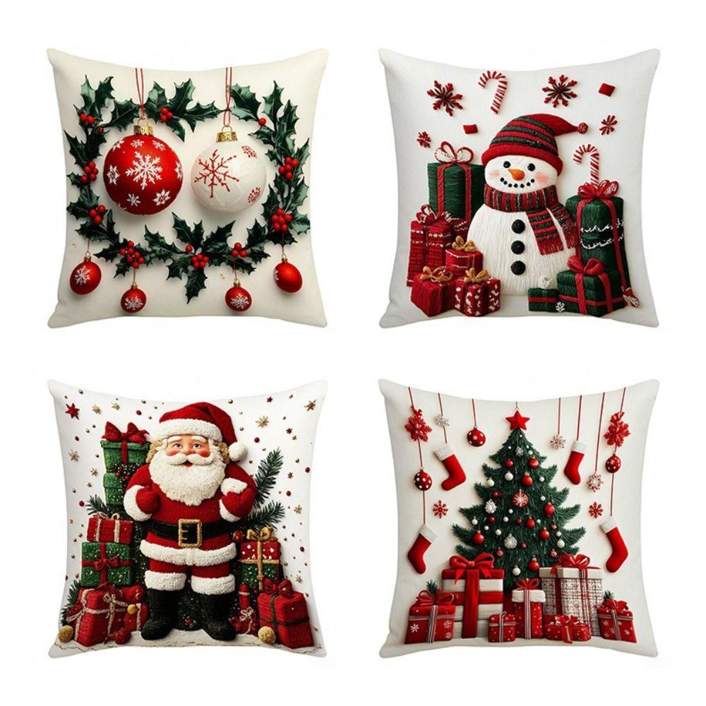 Christmas Tree Pattern Christmas Cushion Cover Plush Throw Pillow Cover Holiday Decor