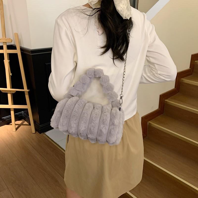 

2025 Korean Style Autumn/Winter Plush Chain Crossbody Handbag 24*15*14 сірий колір