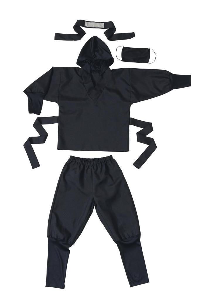 Clear Stone Halloween Ninja Cosplay Jet Black Costume, Black, Kids, 120cm,