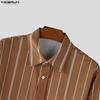 INCERUN Oversized Men Turn-down Collar Long Sleeve Striped Casual Loose Shirts