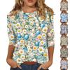 Women's Tops Three-quarter Sleeve Shirt Round-neck Loose Casual Shirt Print T-shirt