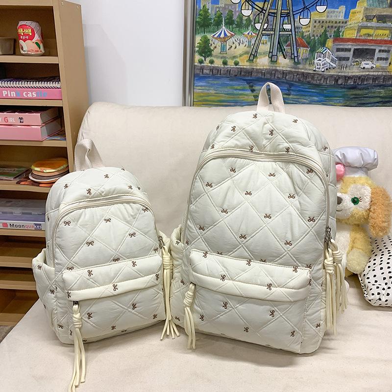 Korean-style Large Capacity Backpack with Cute Bow Embroidery for Female College Students