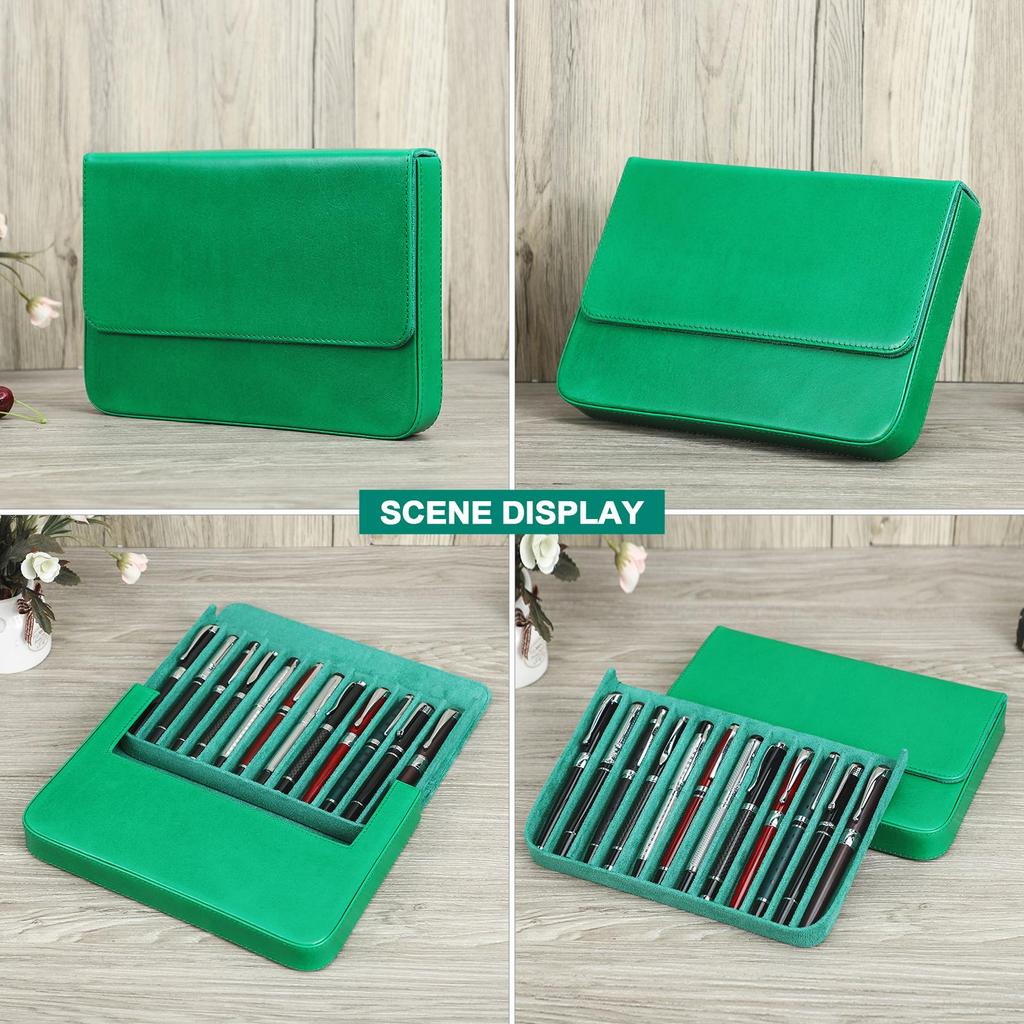 Husă pentru stilouri din piele naturală realizată manual, multicoloră, cu 12 sloturi, cutie pentru stilouri de lux