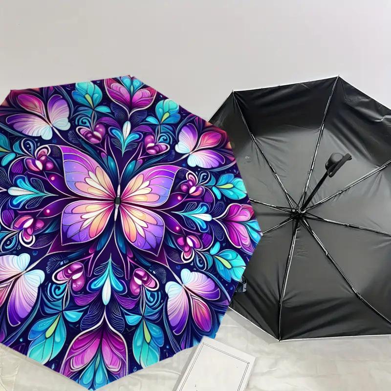 1pc Colorful Butterfly Mandala Pattern Umbrella with Plastic Handle,Suitable for All Seasons Home Travel Outdoor UmbrellaDD1145