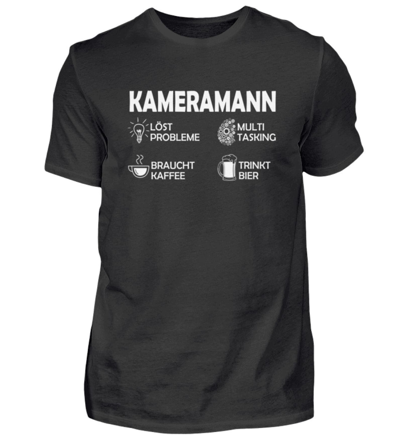 T Shirt Cameraman Solves Problems Profession Video Camera Saying Filmmaker Gift Ideas - Men s T-Shirt L