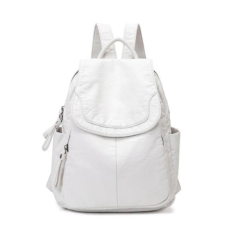 Damenrucksack, weiß gewaschenes Leder, Rucksack für Damen, kleine Schultaschen für Mädchen im Teenageralter, All-Match-Freizeit-Reisetasche