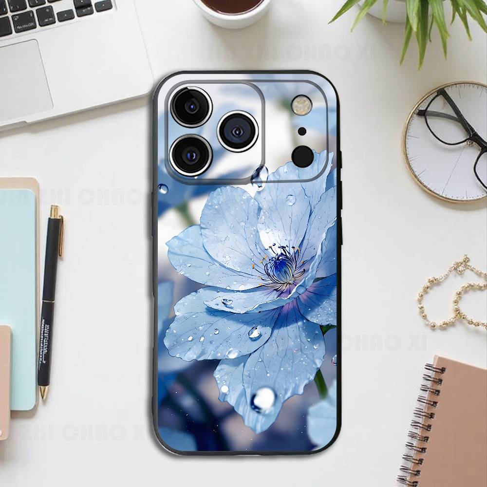 

Raindrop Flowers Silicone Soft Phone Case For IPhone17 16 15 14 13 12 11 Pro Max Plus X XR SE Cover iPhone15pro
