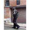Mens Black Loose Turn Down Collar Motorcycle Leather Jacket Casual Outerwear