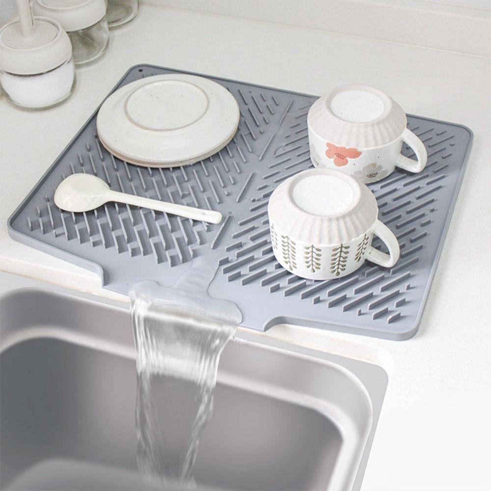 Non-slip Drainage Mat Silicone Sink Placemat Creative Dish Drying Mat for Kitchen Utensils