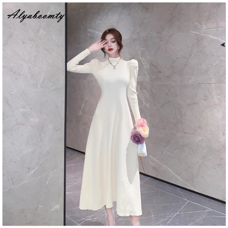 Francuski styl jesienno-zimowa damska sweter Midi sukienka pół kołnierzyk czarna szara morelowa kawa sukienka dziergana elegancka kobieca sukienka z dzianiny