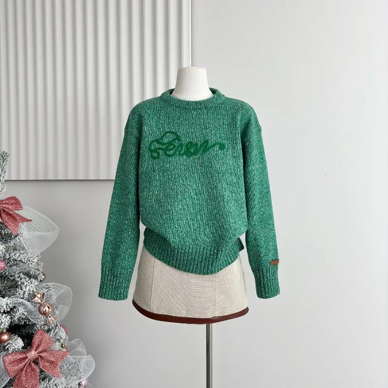 

Японский стиль зеленый О-образный вырез пуловер вязаный свитер женский осень зима 2024 новый модный вязаный свободный теплый свитер женская одежда XL зелёный