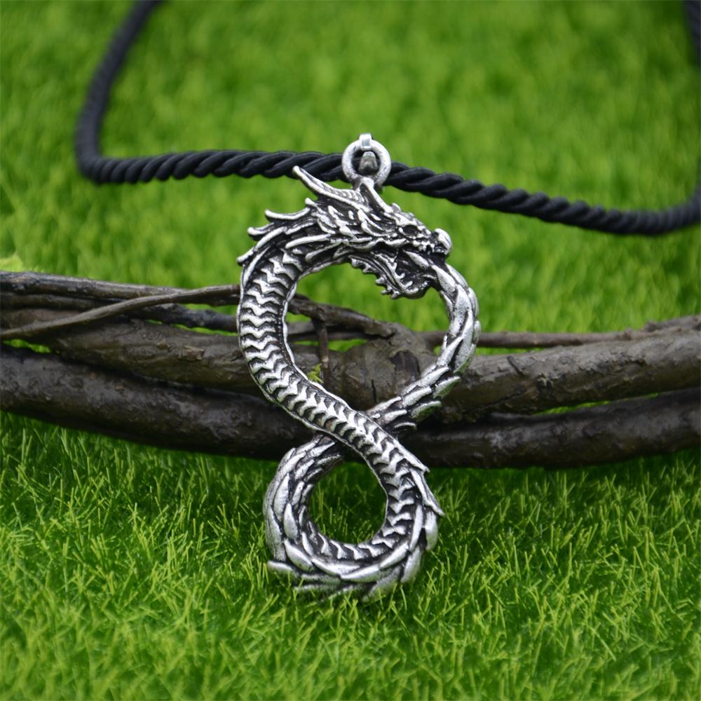 Goth Ouroboros Norse Vintage Dragon Necklace Pendant Gothic Accessories Amulet Viking Runes Jewelry Neclaces Women Men