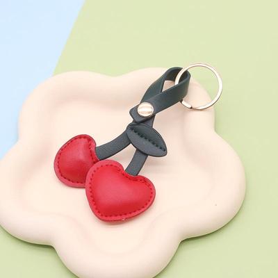 European Pastoral PU Leather Cherry Keychain - Cute Small Pendant Filled with Cotton