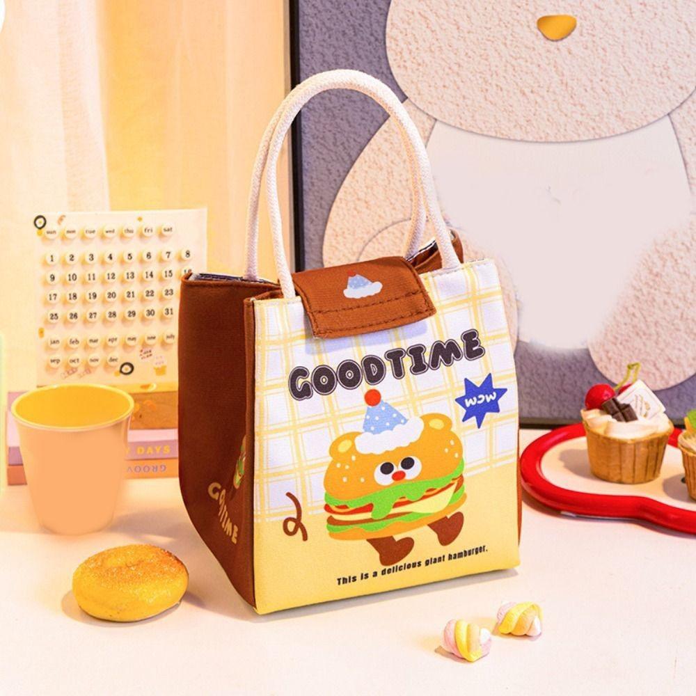Cute Large Capacity Insulation Lunch Bag Waterproof with Handle Tote Bags Cartoon Lunch Box Bag Student